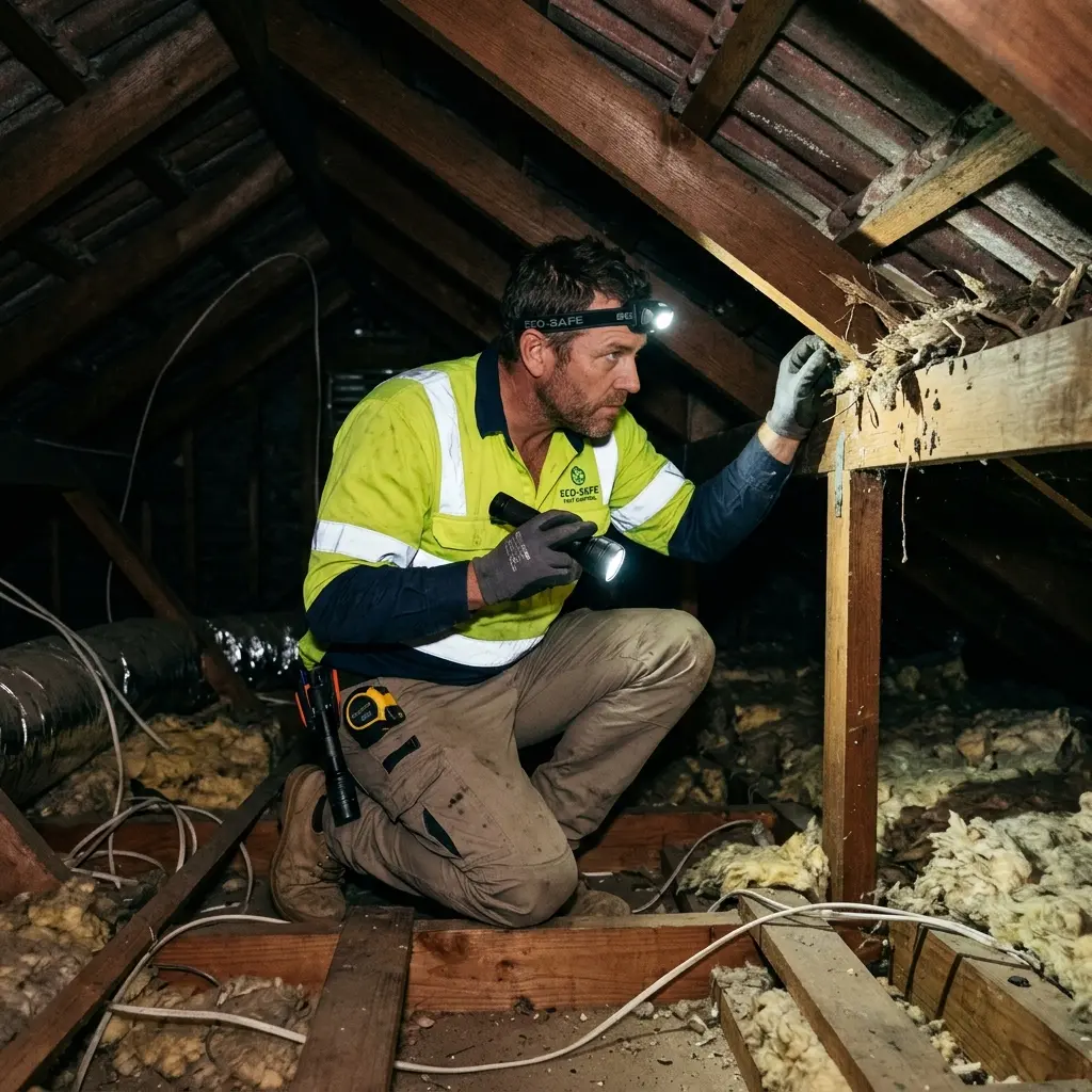 Technician inspecting a Hallam subfloor void for a deceased cat